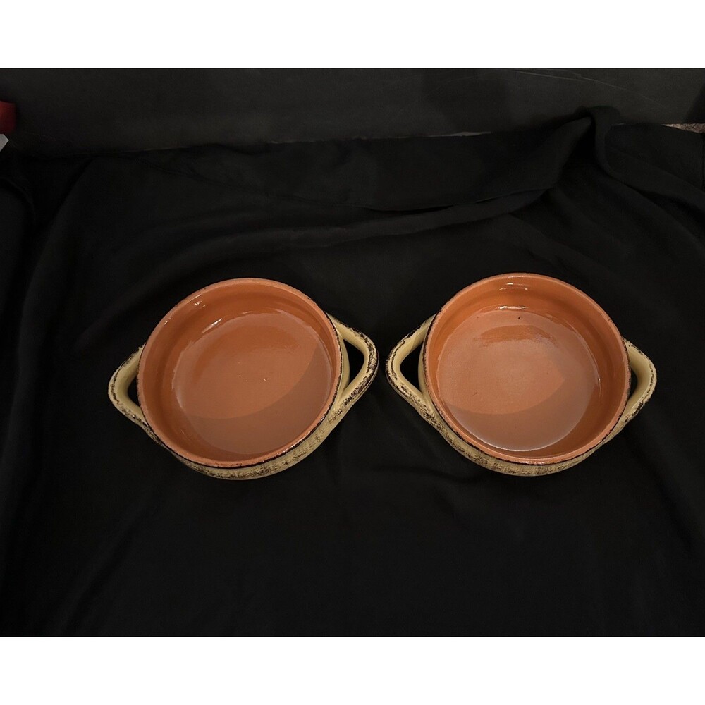 2 De Silva Pottery Terra Cotta Pottery Glazed Casserole Soup Bowls Made in Italy